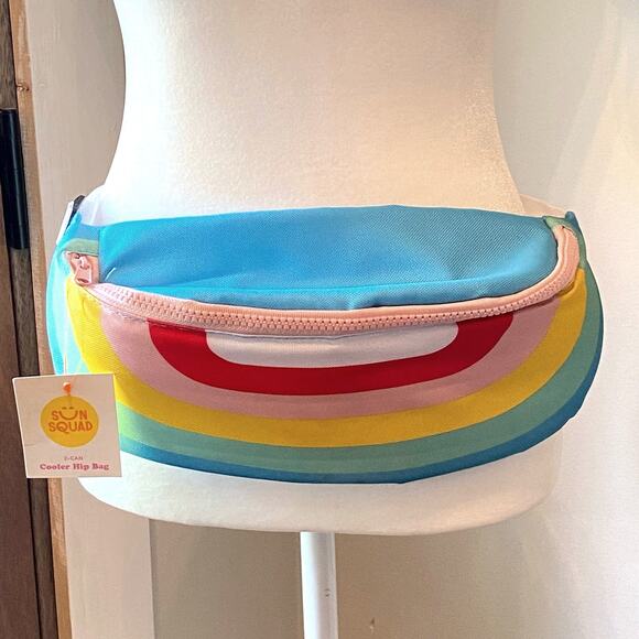 SUN SQUAD Rainbow Insulated Fanny Pack Travel Cooler 2 Can Lunch Box Summer NWT - Picture 1 of 7